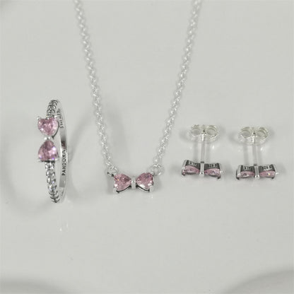Pandora Sparkling Pink Bow Jewellery Gift Set – Necklace & Earrings in Sterling Silver