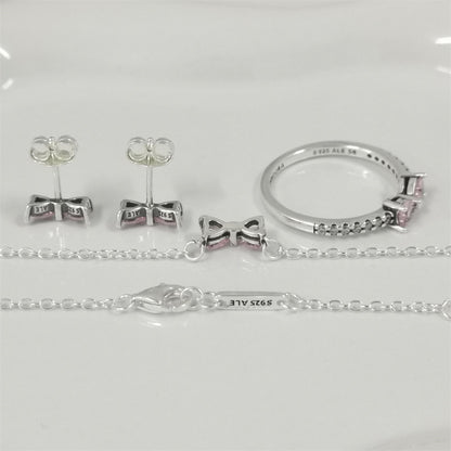 Pandora Sparkling Pink Bow Jewellery Gift Set – Necklace & Earrings in Sterling Silver