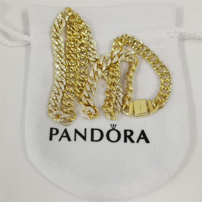 Pandora Golden Pavé Cuban Chain Necklace – Sparkling Statement Piece