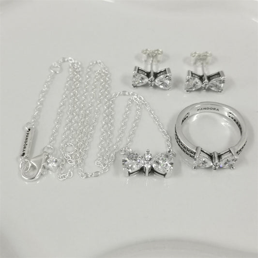 Pandora Sparkling Bow Jewellery Gift Set – Sterling Silver Necklace & Earrings