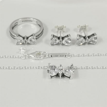 Pandora Sparkling Bow Jewellery Gift Set – Sterling Silver Necklace & Earrings