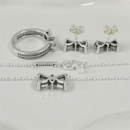 Pandora Sparkling Bow Jewellery Gift Set – Sterling Silver Necklace & Earrings