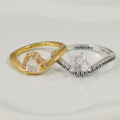 Authentic Pandora Wavy Pavé Heart Ring Jewellery Gift Set – Sterling Silver