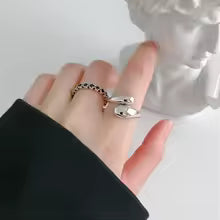 925 Sterling Silver Water Drop Open Ring 18K Gold Plated Elegant Couple Jewelry Gift for Women