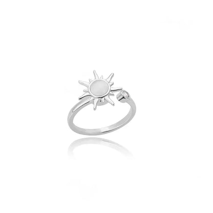 Women’s Stainless Steel Spinner Ring – Sun Pendant Fidget Ring for Anxiety & Stress Relief, Fashion Jewelry Gift