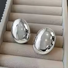 Stainless Steel Big Oval Stud Earrings – Exaggerated Geometric Hollow Ball Jewelry for Women ✨ Brande Hub