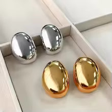 Stainless Steel Big Oval Stud Earrings – Exaggerated Geometric Hollow Ball Jewelry for Women ✨ Brande Hub