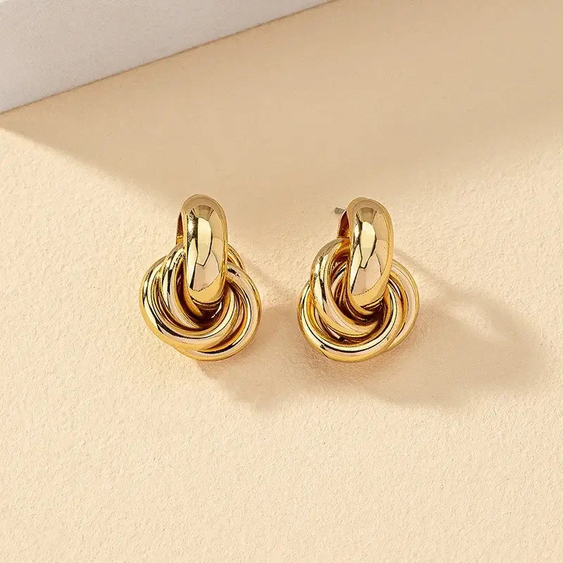 Trendy Gold & Silver Knot Hoop Earrings for Women – Twist Stud Fashion Jewelry