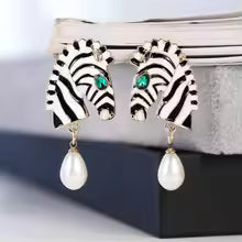 Huitan Zebra Head Drop Earrings for Women Black & White Animal Statement Jewelry for Parties