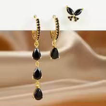 3PCS Vintage Water Drop Zircon Pendant Hoop Earrings Set – Premium Stainless Steel Huggie Jewelry for Women ✨ S&Z DESIGN