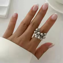 Creative Small Ball Open Ring Irregular Metal Punk Couple Jewelry for Women & Men