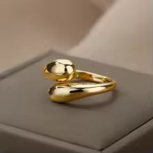 925 Sterling Silver Water Drop Open Ring 18K Gold Plated Elegant Couple Jewelry Gift for Women