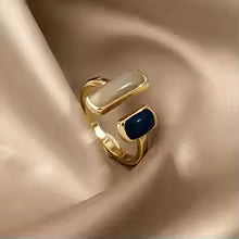 Retro Square Blue Drip Glaze Open Ring Geometric Gold Color Statement Jewelry Gift for Women