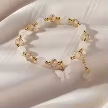 Butterfly Charm Beaded Stretch Bracelet for Women Multicolor Faceted Beads Cute Jewelry Gift