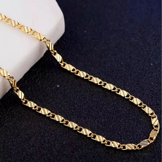 Fashion 18K Gold Side Chain Necklace – 925 Silver Base, 2MM, Unisex, Multiple Lengths