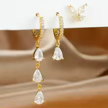 3PCS Vintage Water Drop Zircon Pendant Hoop Earrings Set – Premium Stainless Steel Huggie Jewelry for Women ✨ S&Z DESIGN