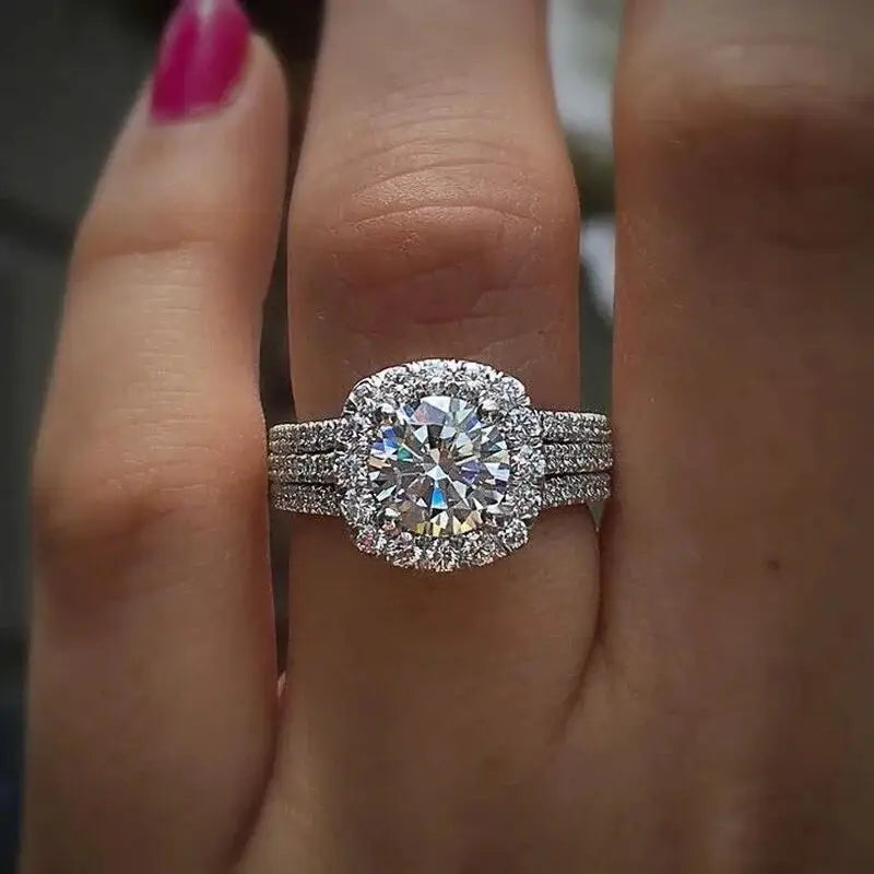 Micro Pave 3 Row Zircon Ring for Women | Engagement, Wedding, Party Jewelry