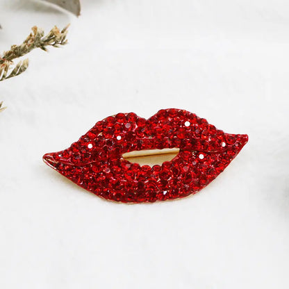 Red Lips Rhinestone Brooch Luxury Crystal Jewelry for Women