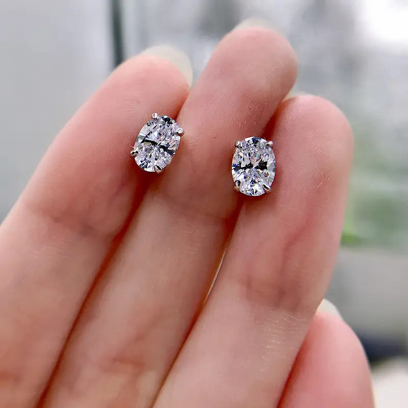CAOSHI Elegant Oval CZ Stud Earrings – Simple & Shiny Jewelry for Women