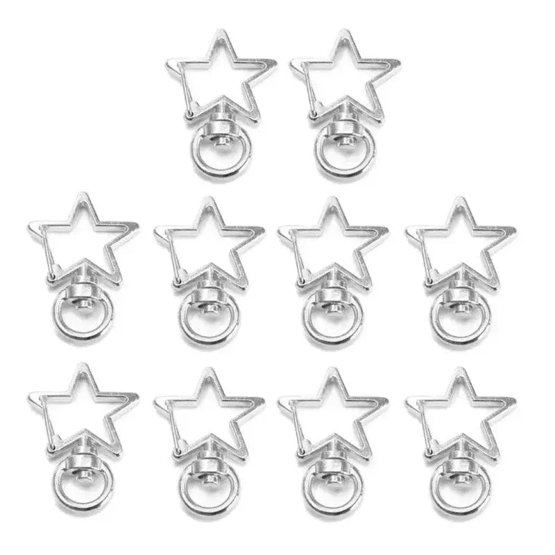 Set of 10 Metal Star & Moon Lobster Claw Keyring Hooks – DIY Jewelry & Keychain Making Clips