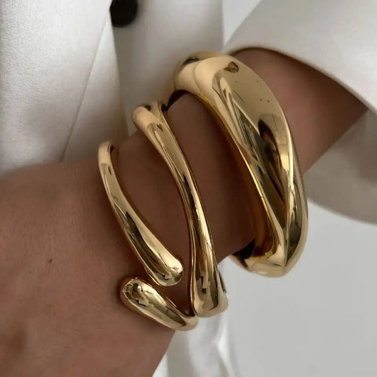 DIEZI Vintage Hip Hop Metal Cuff Bangles – Gold & Silver Punk Style Bracelets for Men & Women