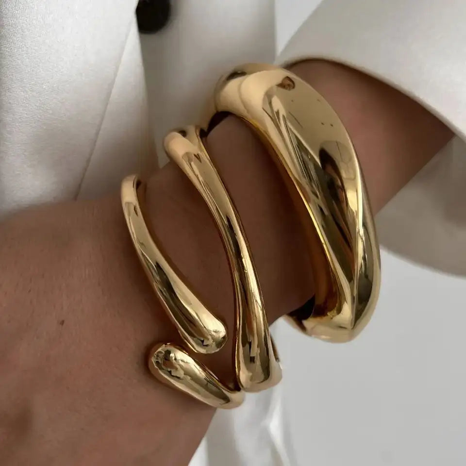 DIEZI Vintage Hip Hop Metal Cuff Bangles – Gold & Silver Punk Style Bracelets for Men & Women