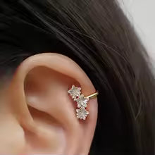 Elegant Star CZ Zircon Crystal Gold Ear Cuff No Piercing Clip Earrings for Women