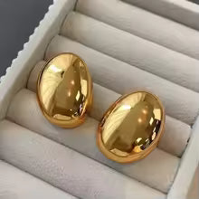 Stainless Steel Big Oval Stud Earrings – Exaggerated Geometric Hollow Ball Jewelry for Women ✨ Brande Hub