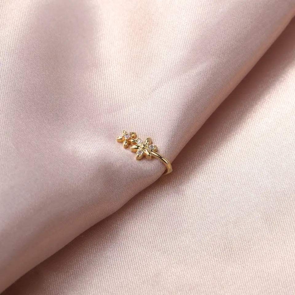 Double Flower Zircon Nose Clip  U-Shaped Fake Nose Ring for Women