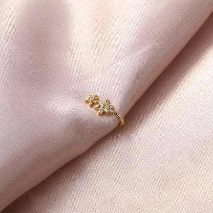 Double Flower Zircon Nose Clip  U-Shaped Fake Nose Ring for Women