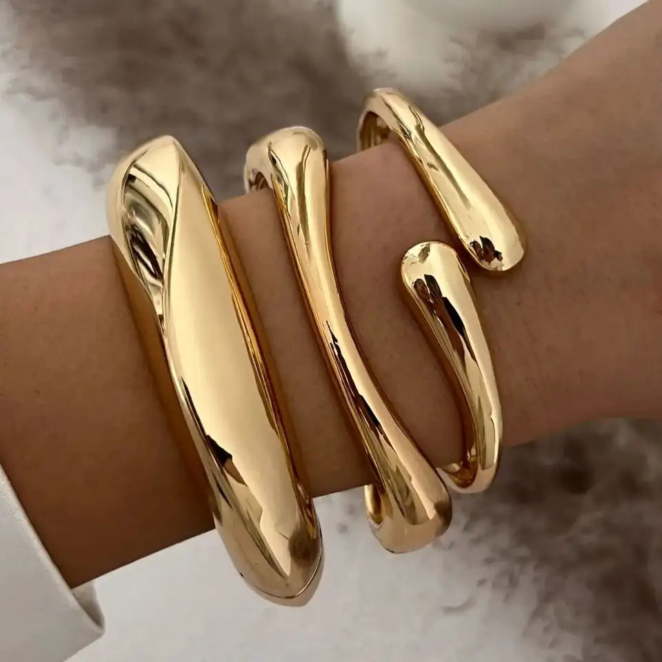 DIEZI Vintage Hip Hop Metal Cuff Bangles – Gold & Silver Punk Style Bracelets for Men & Women