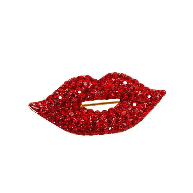 Red Lips Rhinestone Brooch Luxury Crystal Jewelry for Women