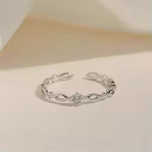 925 Sterling Silver Geometric FourLeaf Clover Zircon Adjustable Opening Ring for Women