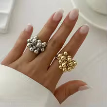 Creative Small Ball Open Ring Irregular Metal Punk Couple Jewelry for Women & Men