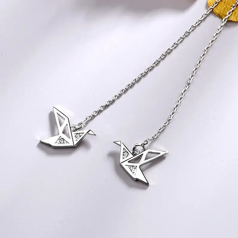 1 Pairs Drop Ear Line Long Hanging Earrings for Women Silver Color Paper Crane Piercing Threader Earing Ear Accessories Jewelry