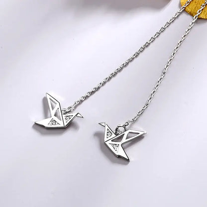 1 Pairs Drop Ear Line Long Hanging Earrings for Women Silver Color Paper Crane Piercing Threader Earing Ear Accessories Jewelry