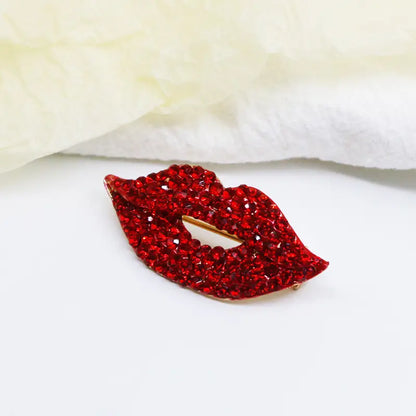Red Lips Rhinestone Brooch Luxury Crystal Jewelry for Women