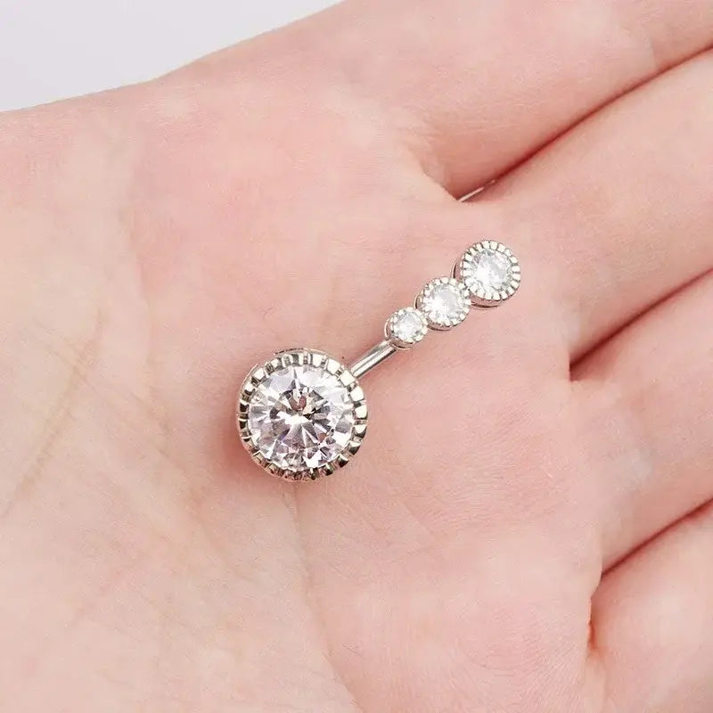 Zircon Crystal Belly Button Ring Heart & Round Navel Jewelry