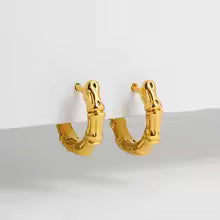 Punk Gold Bamboo Hoop Earrings for Women – Chunky Geometric Stainless Steel Hip Hop Party Jewelry ✨ Brande Hub