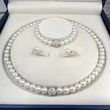 3PCS Imitation Pearl Jewelry Set Silver Crystal Fireball Necklace, Bracelet & Earrings for Brides