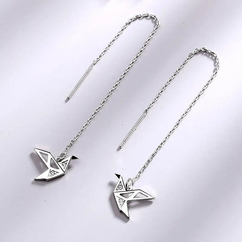 1 Pairs Drop Ear Line Long Hanging Earrings for Women Silver Color Paper Crane Piercing Threader Earing Ear Accessories Jewelry