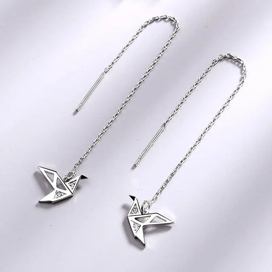 1 Pairs Drop Ear Line Long Hanging Earrings for Women Silver Color Paper Crane Piercing Threader Earing Ear Accessories Jewelry