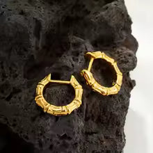 Punk Gold Bamboo Hoop Earrings for Women – Chunky Geometric Stainless Steel Hip Hop Party Jewelry ✨ Brande Hub