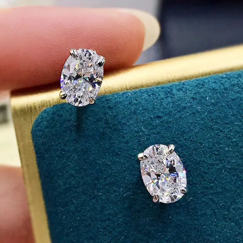 CAOSHI Elegant Oval CZ Stud Earrings – Simple & Shiny Jewelry for Women