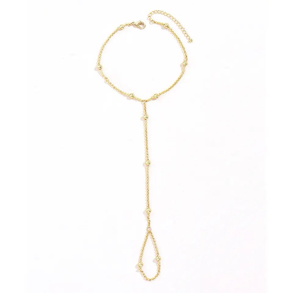 Stainless Steel Beaded Finger Chain Bracelet Minimalist Jewelry for Women