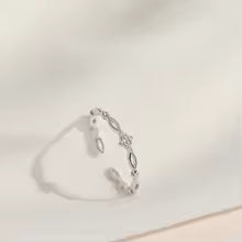 925 Sterling Silver Geometric FourLeaf Clover Zircon Adjustable Opening Ring for Women