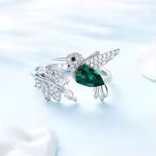 Elegant Blue Stone Hummingbird Adjustable Ring Nature-Inspired Wedding & Party Jewelry for Women