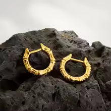 Punk Gold Bamboo Hoop Earrings for Women – Chunky Geometric Stainless Steel Hip Hop Party Jewelry ✨ Brande Hub