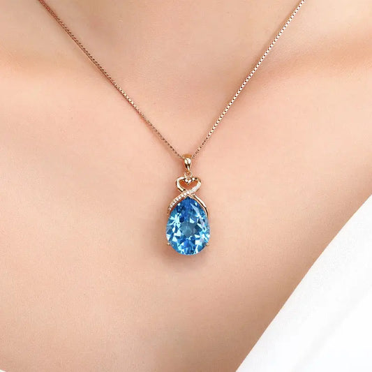Real 14K Rose Gold 3 Carat Natural Blue Sapphire Pendant Necklace for Women