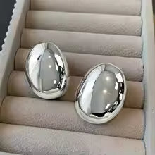 Stainless Steel Big Oval Stud Earrings – Exaggerated Geometric Hollow Ball Jewelry for Women ✨ Brande Hub